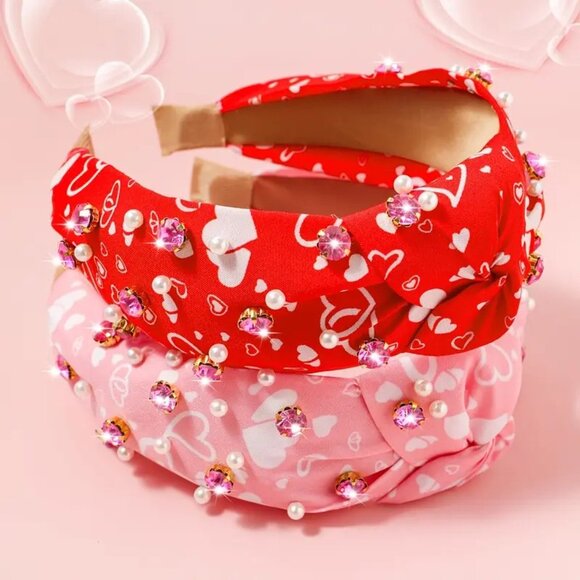 Valentines Rhinestone & Faux Pearl Heart Headband - Picture 2 of 4